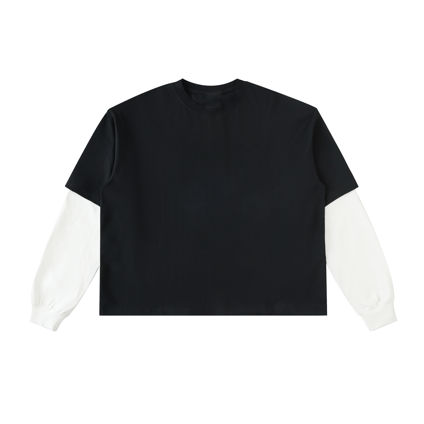 Layered Contrast Sleeve Cotton T-Shirt-BaggyDept on Back