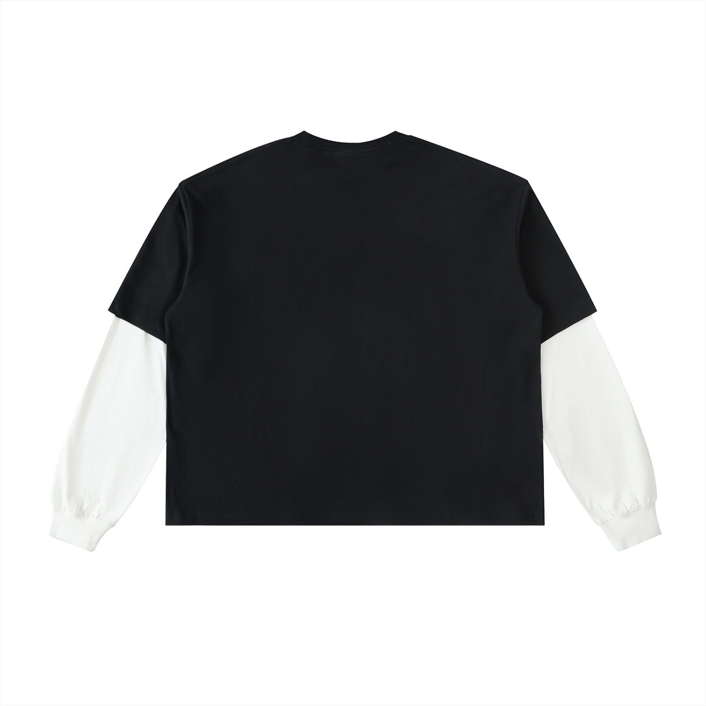 Layered Contrast Sleeve Cotton T-Shirt-Cross
