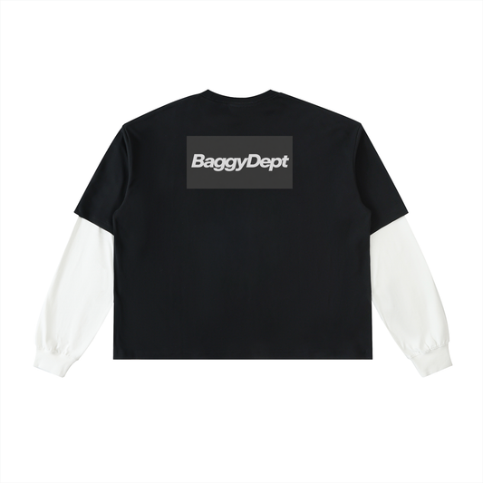 Layered Contrast Sleeve Cotton T-Shirt-BaggyDept on Back