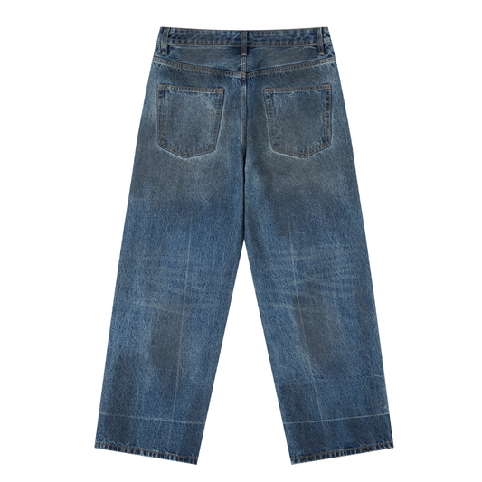 Vintage Wash Baggy Denim Jeans-Star