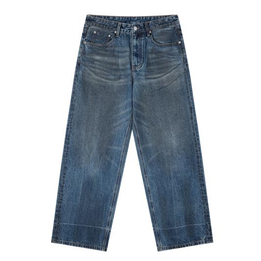 Vintage Wash Baggy Denim Jeans-Star