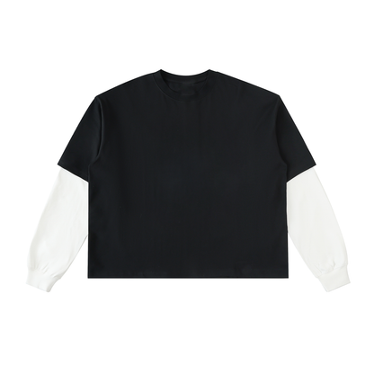 Layered Contrast Sleeve Cotton T-Shirt-BaggyDept on Back